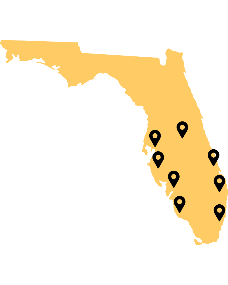Map of Florida showing Kaski Construction's service area cities